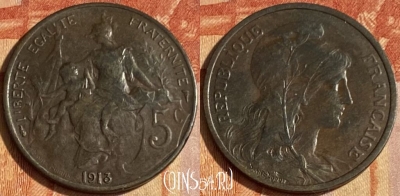 Франция 5 сантимов 1913 года, KM# 842, 463q-106 ♛