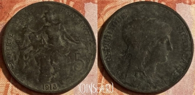 Франция 5 сантимов 1913 года, KM# 842, 491р-021