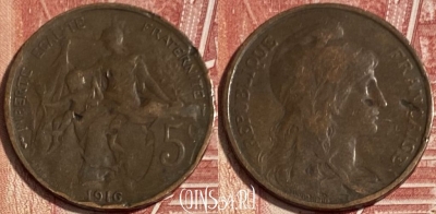 Франция 5 сантимов 1916 года, KM# 842, 072s-091 ♛