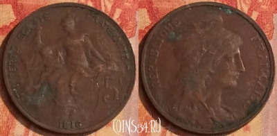 Франция 5 сантимов 1916 года, KM# 842, 173o-125