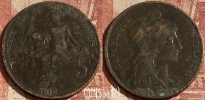 Франция 5 сантимов 1916 года, KM# 842, 273p-130 ♛