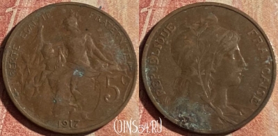 Франция 5 сантимов 1917 года, KM# 842, 173p-069 ♛