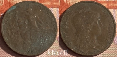Франция 5 сантимов 1917 года, KM# 842, 305p-041 ♛