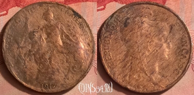 Франция 5 сантимов 1917 года, KM# 842, 328o-006