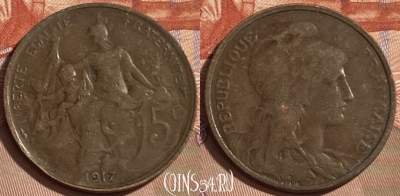 Франция 5 сантимов 1917 года, KM# 842, 486р-069 ♛