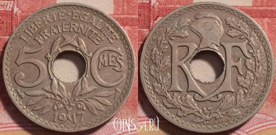 Франция 5 сантимов 1917 года, KM# 865, 254-139