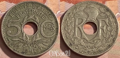 Франция 5 сантимов 1917 года, KM# 865, 344p-011 ♛