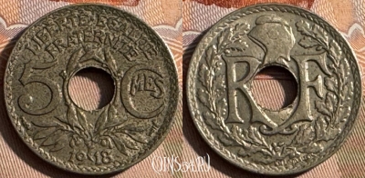 Франция 5 сантимов 1918 года, KM# 865, 247s-075 ♛