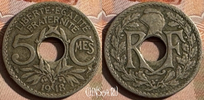 Франция 5 сантимов 1918 года, KM# 865, 251s-134