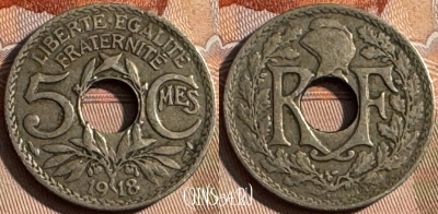 Франция 5 сантимов 1918 года, KM# 865, 255s-031
