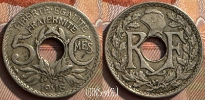 Франция 5 сантимов 1918 года, KM# 865, 271s-004