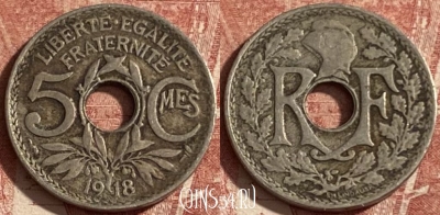 Франция 5 сантимов 1918 года, KM# 865, 279p-111 ♛