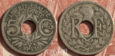 Франция 5 сантимов 1918 года, KM# 865, 284p-088 ♛