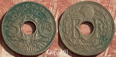 Франция 5 сантимов 1918 года, KM# 865, 293p-070 ♛