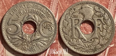 Франция 5 сантимов 1918 года, KM# 865, 312q-081