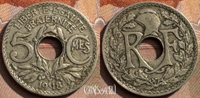 Франция 5 сантимов 1918 года, KM# 865, 314s-111
