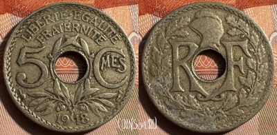 Франция 5 сантимов 1918 года, KM# 865, 322s-031
