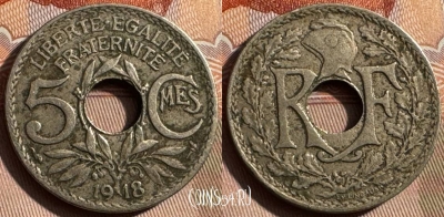 Франция 5 сантимов 1918 года, KM# 865, 340s-019