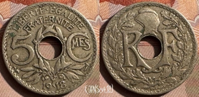 Франция 5 сантимов 1918 года, KM# 865, 340s-032