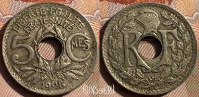 Франция 5 сантимов 1918 года, KM# 865, 341s-118