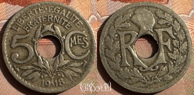 Франция 5 сантимов 1918 года, KM# 865, 356s-084