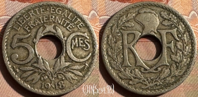 Франция 5 сантимов 1918 года, KM# 865, 357s-029