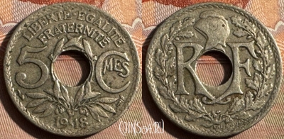 Франция 5 сантимов 1918 года, KM# 865, 357s-079