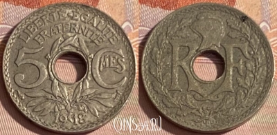 Франция 5 сантимов 1918 года, KM# 865, 383p-079 ♛