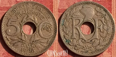 Франция 5 сантимов 1918 года, KM# 865, 385o-074