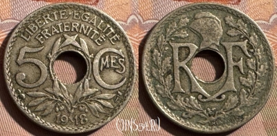 Франция 5 сантимов 1918 года, KM# 865, 401s-109