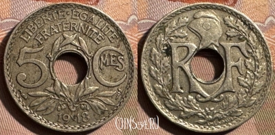 Франция 5 сантимов 1918 года, KM# 865, 401s-125