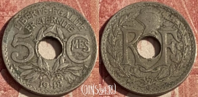 Франция 5 сантимов 1918 года, KM# 865, 433p-142 ♛