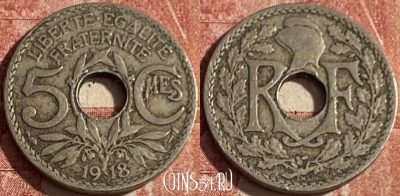 Франция 5 сантимов 1918 года, KM# 865, 436p-002 ♛