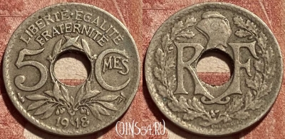 Франция 5 сантимов 1918 года, KM# 865, 461q-460 ♛