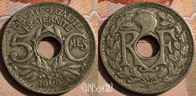 Франция 5 сантимов 1919 года, KM# 865, 255s-071