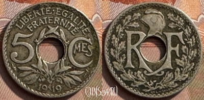 Франция 5 сантимов 1919 года, KM# 865, 272s-122