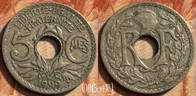 Франция 5 сантимов 1919 года, KM# 865, 282s-117