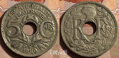 Франция 5 сантимов 1919 года, KM# 865, 324s-131