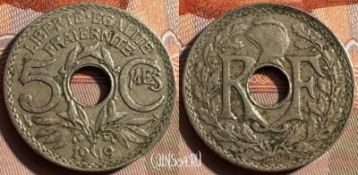 Франция 5 сантимов 1919 года, KM# 865, 326s-068