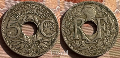 Франция 5 сантимов 1919 года, KM# 865, 327s-020