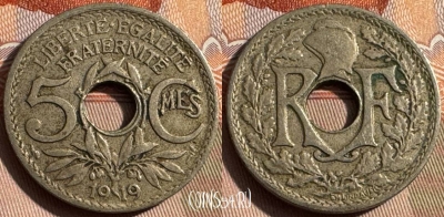 Франция 5 сантимов 1919 года, KM# 865, 329s-085