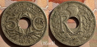 Франция 5 сантимов 1919 года, KM# 865, 329s-136