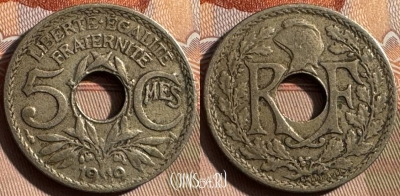 Франция 5 сантимов 1919 года, KM# 865, 331s-094