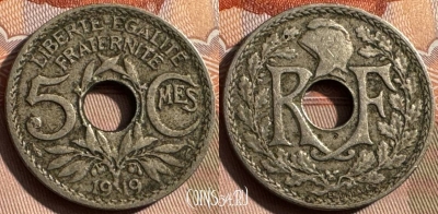 Франция 5 сантимов 1919 года, KM# 865, 333s-031