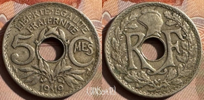 Франция 5 сантимов 1919 года, KM# 865, 340s-004
