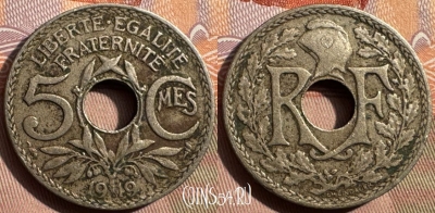 Франция 5 сантимов 1919 года, KM# 865, 344s-007