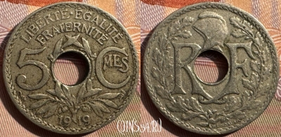 Франция 5 сантимов 1919 года, KM# 865, 346s-023