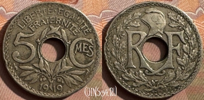 Франция 5 сантимов 1919 года, KM# 865, 387s-112