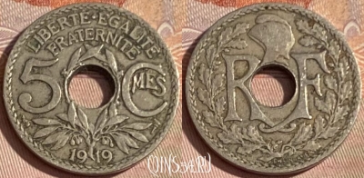 Франция 5 сантимов 1919 года, KM# 865, 398p-019 ♛