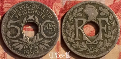 Франция 5 сантимов 1919 года, KM# 865, 404-010